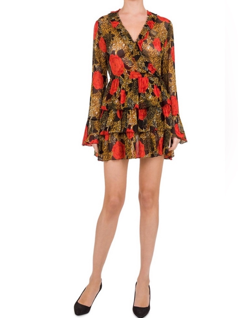 The Kooples Flounced Long-Sleeve Dress with Jungle Flower Print size 1